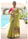 Chanderi cotton saree with subtle sheen, handloom from India